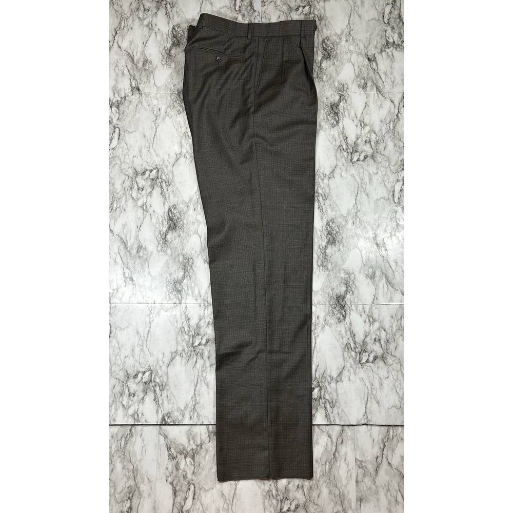 Bill Blass Dress Pants Mens 100% Wool Size 36R Brown‎ Checks Pleated NEW